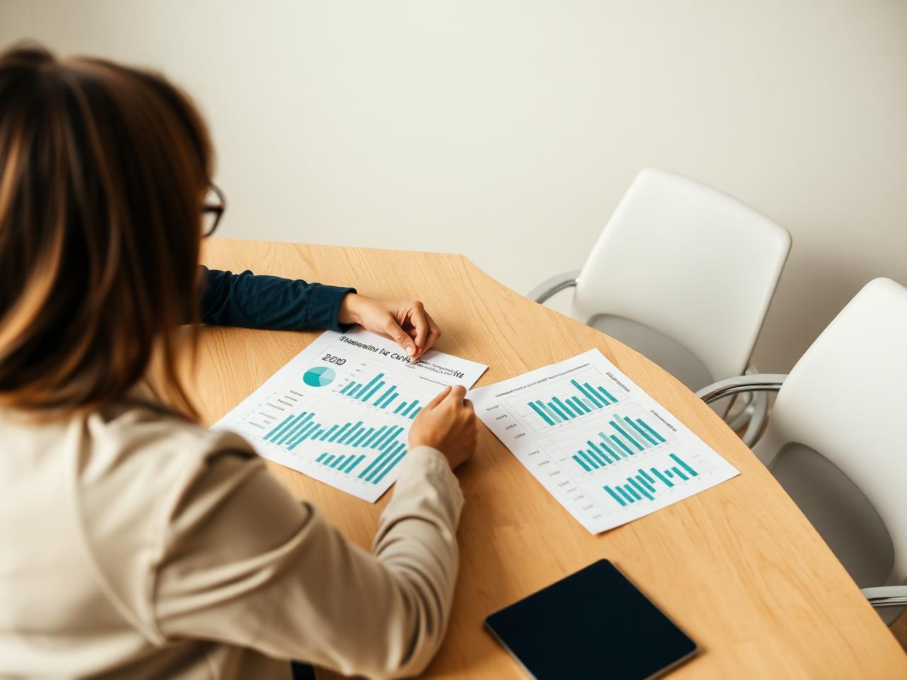 Reviewing business performance charts at a meeting table